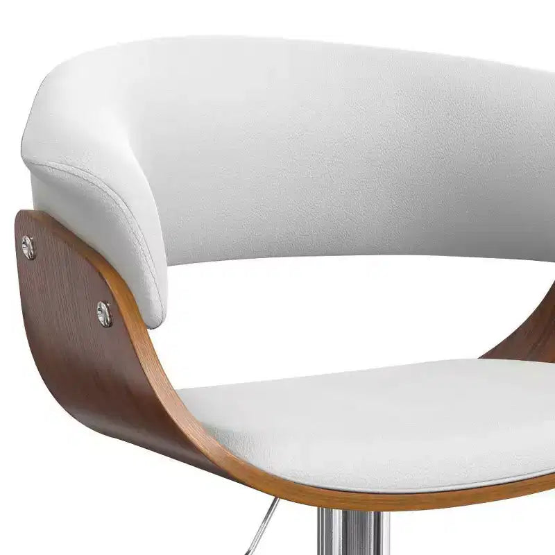 Tabouret de bar réglable pivotant WyndenHall Caylor Blanc : Cuir synthétique ovale, pieds en acier, dossier rembourré en mousse