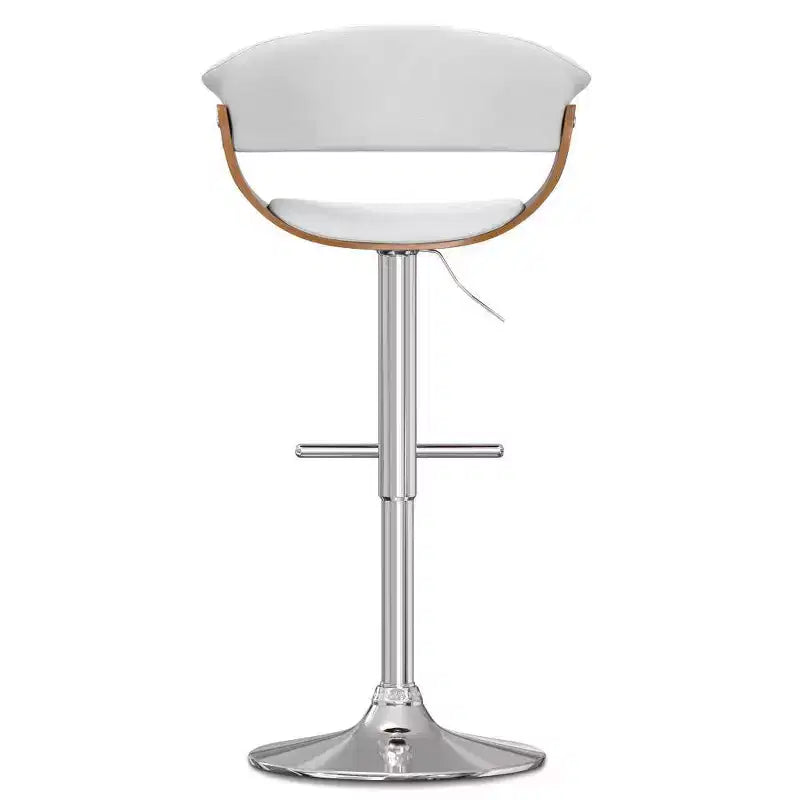 Tabouret de bar réglable pivotant WyndenHall Caylor Blanc : Cuir synthétique ovale, pieds en acier, dossier rembourré en mousse