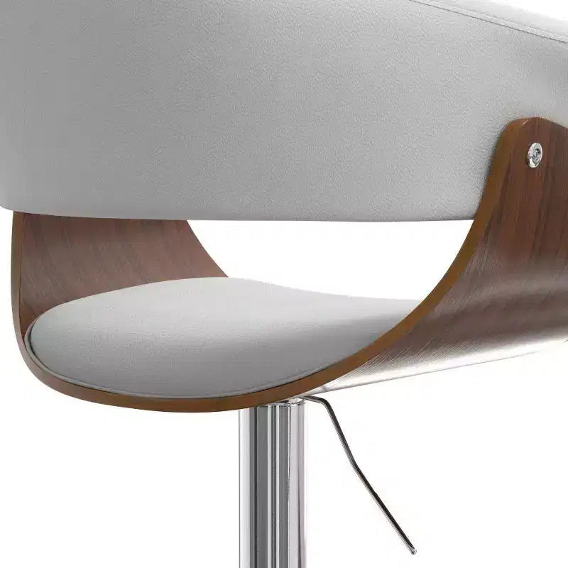 Tabouret de bar réglable pivotant WyndenHall Caylor Blanc : Cuir synthétique ovale, pieds en acier, dossier rembourré en mousse