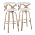 LumiSource Set of 2 Gardenia Barstools White Wash/Cream: Contemporary Swivel Bar Chairs with Back, Farmhouse Style