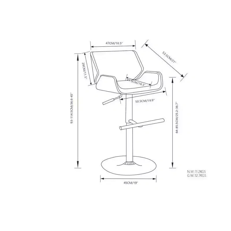 Tabouret de bar pivotant réglable WyndenHall Maren noir : style moderne du milieu du siècle, similicuir, pieds en métal