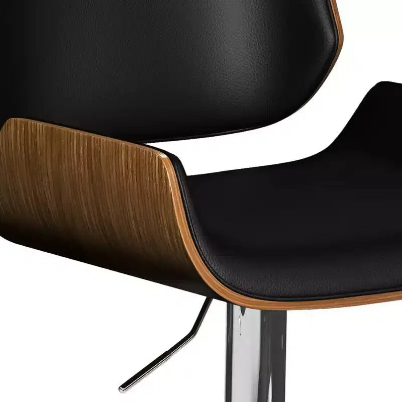 Tabouret de bar pivotant réglable WyndenHall Maren noir : style moderne du milieu du siècle, similicuir, pieds en métal