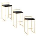 LumiSource Set of 3 Fuji Stacker Barstools Gold/Black Velvet