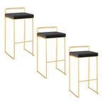 LumiSource Set of 3 Fuji Stacker Barstools Gold/Black Velvet