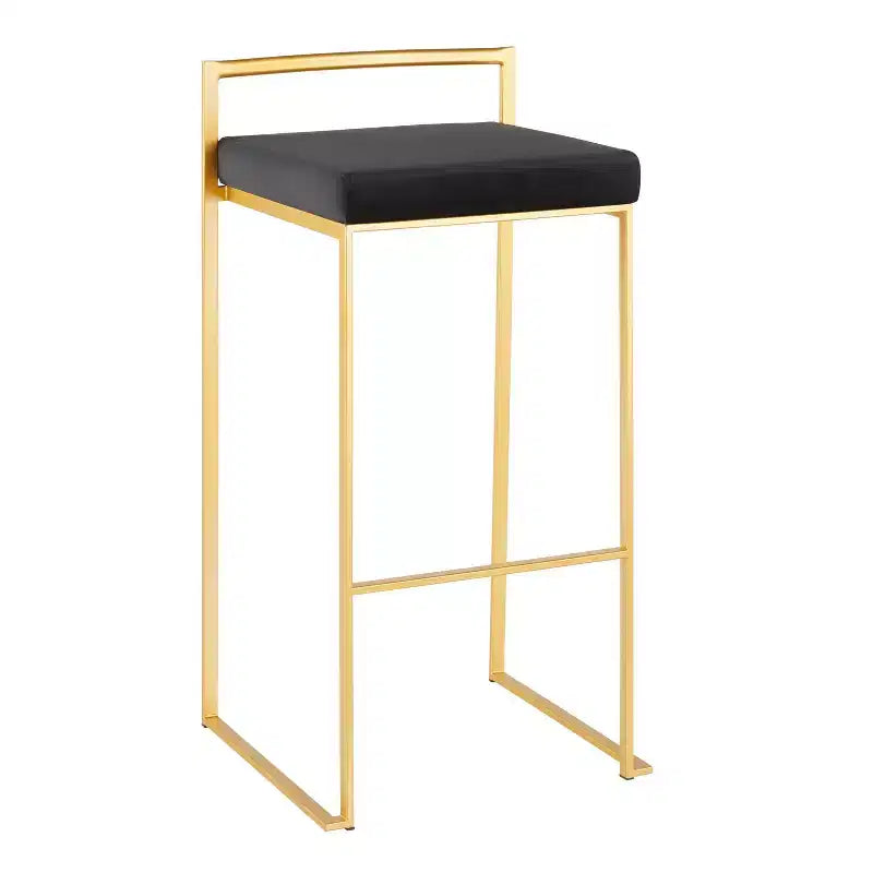 LumiSource Lot de 3 tabourets de bar empilables Fuji Or/Velours noir