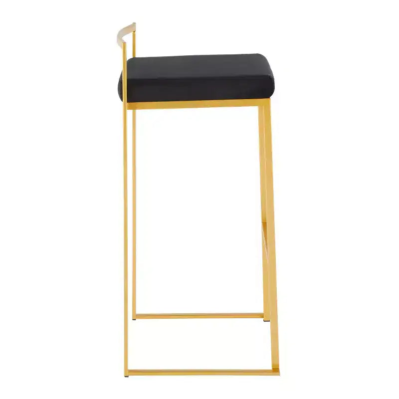 LumiSource Lot de 3 tabourets de bar empilables Fuji Or/Velours noir