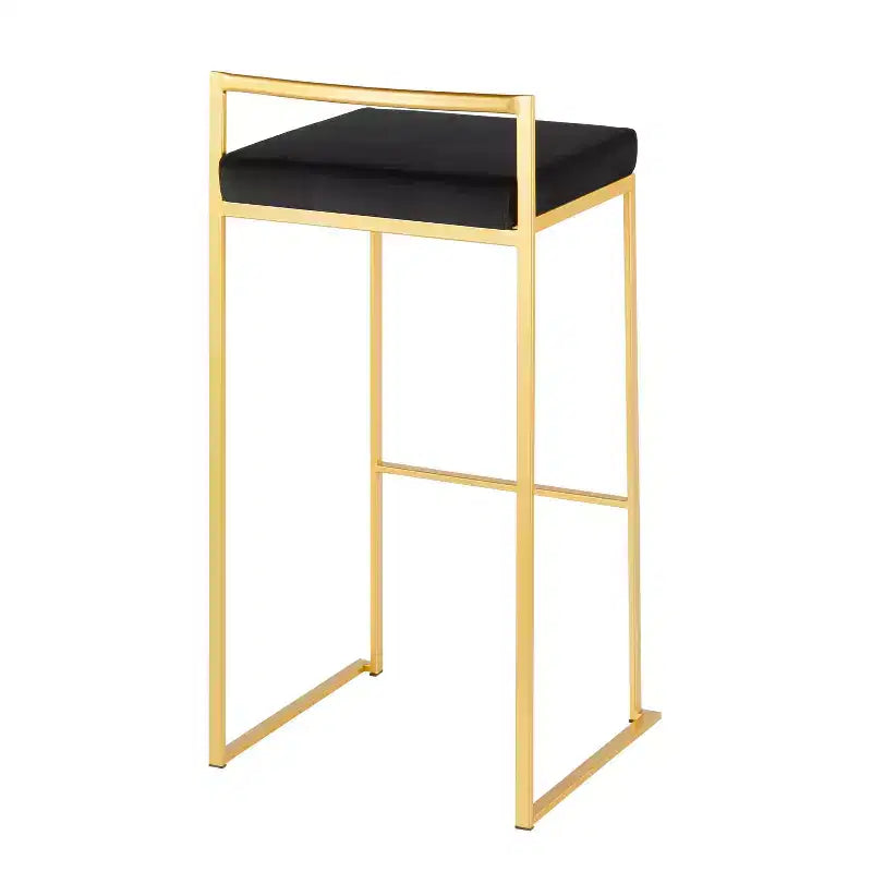 LumiSource Lot de 3 tabourets de bar empilables Fuji Or/Velours noir