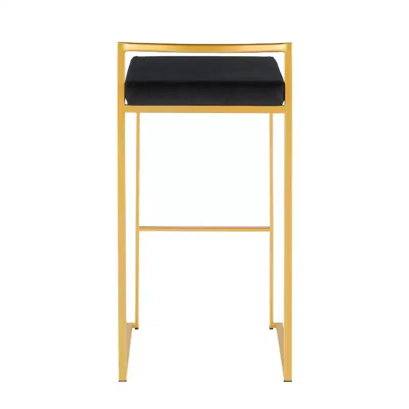 LumiSource Lot de 3 tabourets de bar empilables Fuji Or/Velours noir