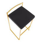 LumiSource Lot de 3 tabourets de bar empilables Fuji Or/Velours noir