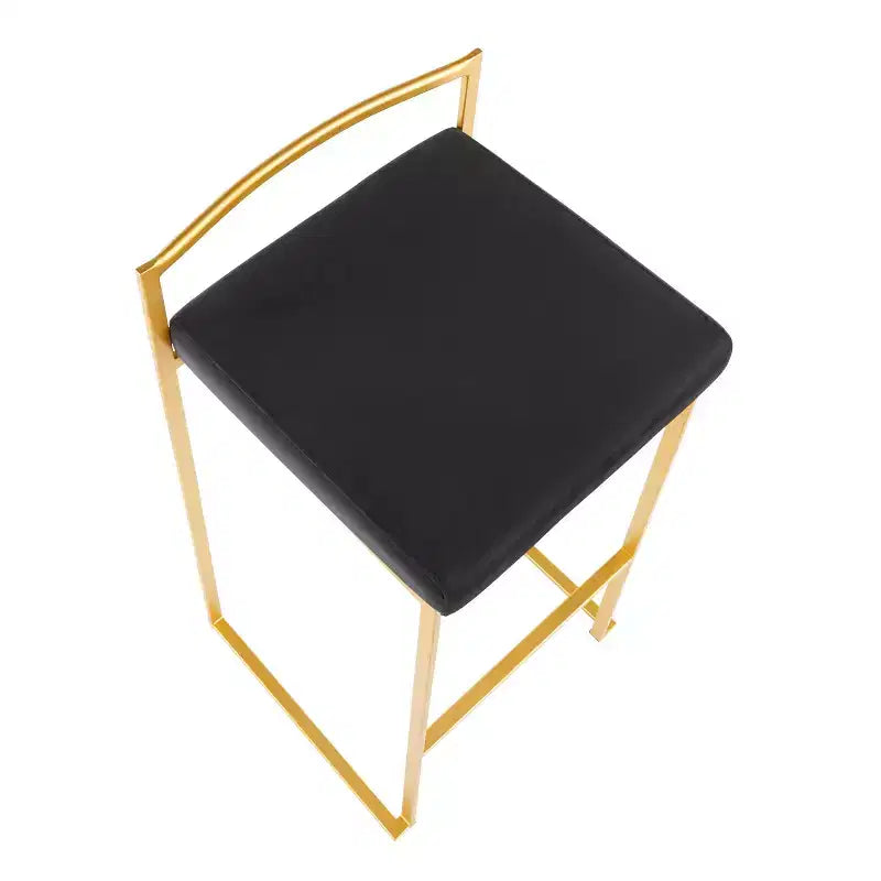 LumiSource Lot de 3 tabourets de bar empilables Fuji Or/Velours noir