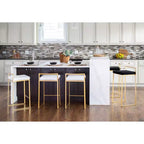 LumiSource Lot de 3 tabourets de bar empilables Fuji Or/Velours noir