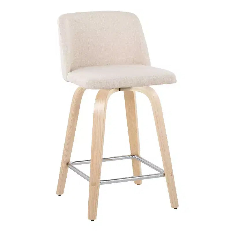 Lot de 2 tabourets de bar hauteur comptoir Toriano Naturel/Crème/Chrome - LumiSource : Style scandinave, Pivotant, Rembourré