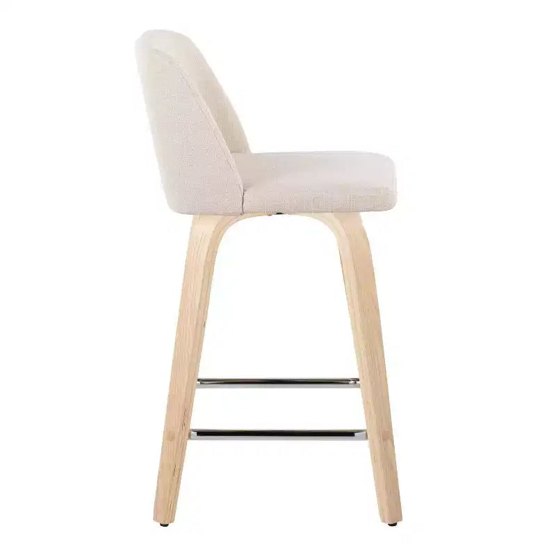 Lot de 2 tabourets de bar hauteur comptoir Toriano Naturel/Crème/Chrome - LumiSource : Style scandinave, Pivotant, Rembourré