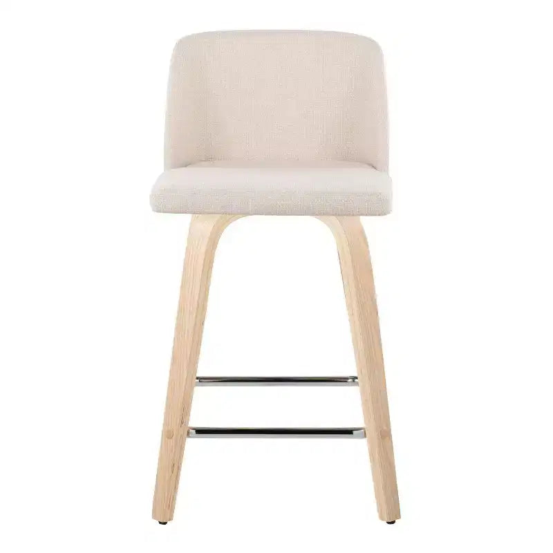 Lot de 2 tabourets de bar hauteur comptoir Toriano Naturel/Crème/Chrome - LumiSource : Style scandinave, Pivotant, Rembourré