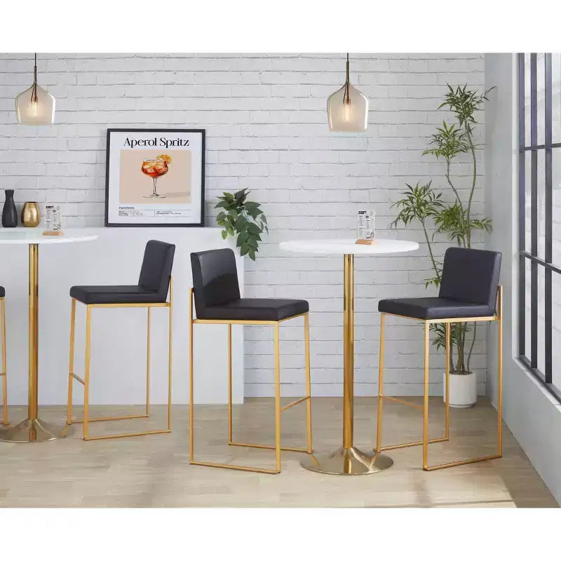 LumiSource Ensemble de 3 tabourets de bar Fuji à dossier haut en acier doré/PU noir