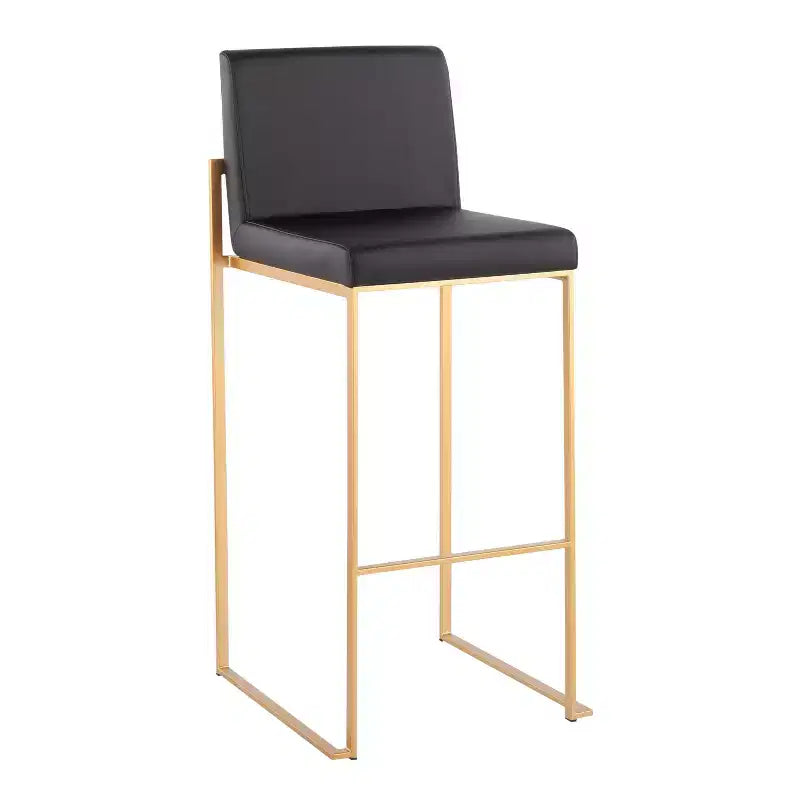 LumiSource Ensemble de 3 tabourets de bar Fuji à dossier haut en acier doré/PU noir