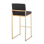 LumiSource Ensemble de 3 tabourets de bar Fuji à dossier haut en acier doré/PU noir