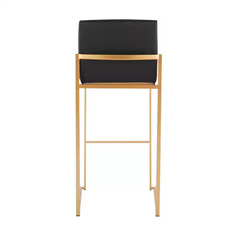 LumiSource Ensemble de 3 tabourets de bar Fuji à dossier haut en acier doré/PU noir