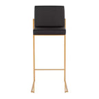 LumiSource Ensemble de 3 tabourets de bar Fuji à dossier haut en acier doré/PU noir