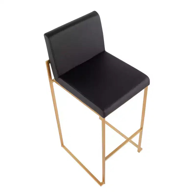 LumiSource Ensemble de 3 tabourets de bar Fuji à dossier haut en acier doré/PU noir