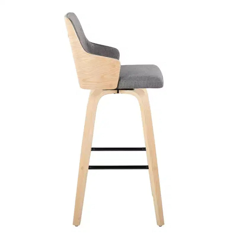 LumiSource Lot de 2 tabourets de bar Stella Naturel/Gris clair/Noir : Milieu du siècle moderne, pivotant, repose-pieds, cadre en bois