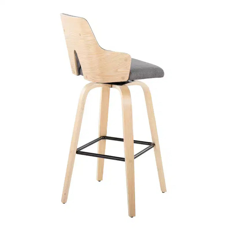 LumiSource Lot de 2 tabourets de bar Stella Naturel/Gris clair/Noir : Milieu du siècle moderne, pivotant, repose-pieds, cadre en bois