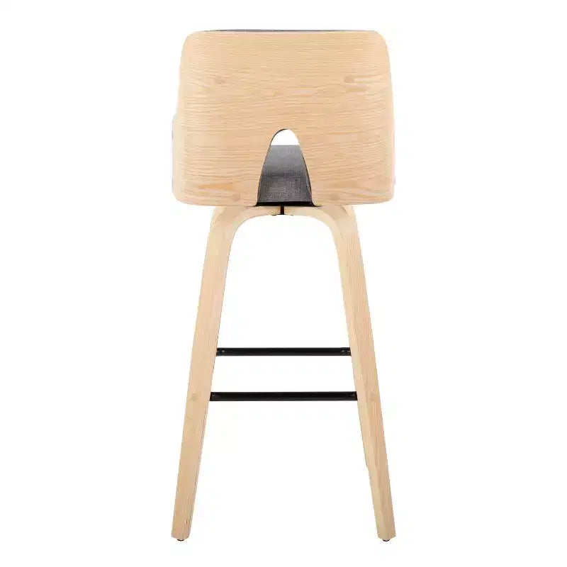 LumiSource Lot de 2 tabourets de bar Stella Naturel/Gris clair/Noir : Milieu du siècle moderne, pivotant, repose-pieds, cadre en bois