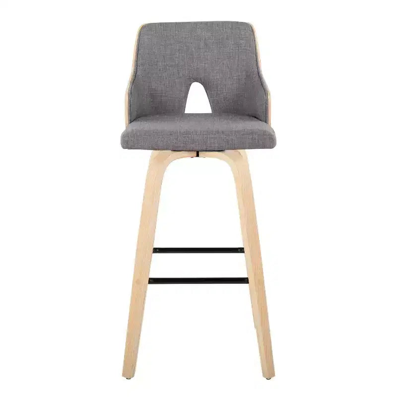 LumiSource Lot de 2 tabourets de bar Stella Naturel/Gris clair/Noir : Milieu du siècle moderne, pivotant, repose-pieds, cadre en bois