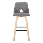 LumiSource Lot de 2 tabourets de bar Stella Naturel/Gris clair/Noir : Milieu du siècle moderne, pivotant, repose-pieds, cadre en bois