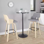 LumiSource Lot de 2 tabourets de bar Stella Naturel/Gris clair/Noir : Milieu du siècle moderne, pivotant, repose-pieds, cadre en bois