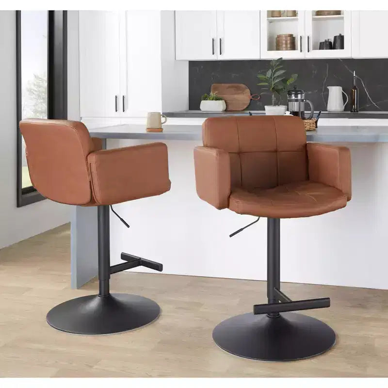 Tabouret de bar réglable LumiSource Stout Métal noir/PU couleur camel