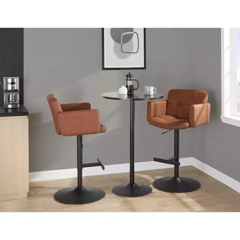 Tabouret de bar réglable LumiSource Stout Métal noir/PU couleur camel