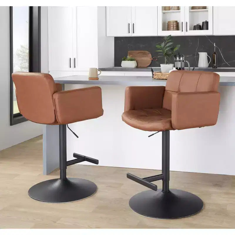 Tabouret de bar réglable LumiSource Stout Métal noir/PU couleur camel