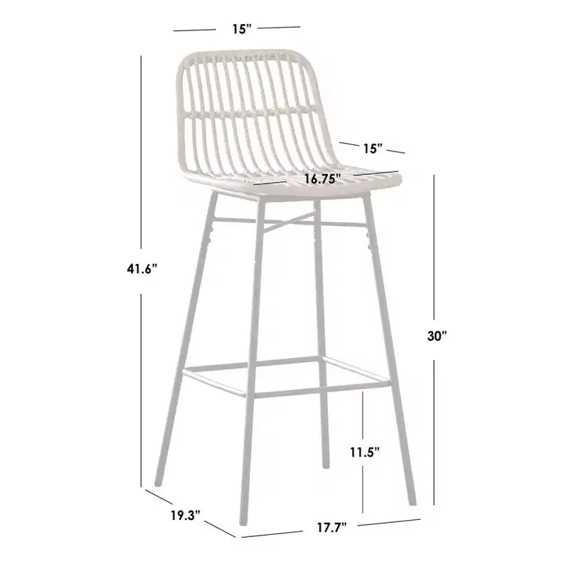 Lifestorey Lot de 2 tabourets de bar Greenville en rotin synthétique 76 cm Naturel : Moderne du milieu du siècle, rotin, piètement en métal noir
