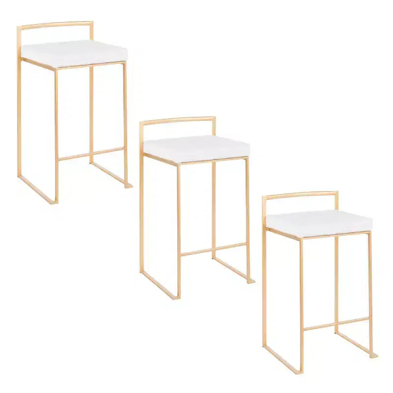 LumiSource Set of 3 Fuji Stacker Counter Height Barstools Gold/White Velvet