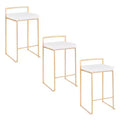 LumiSource Set of 3 Fuji Stacker Counter Height Barstools Gold/White Velvet