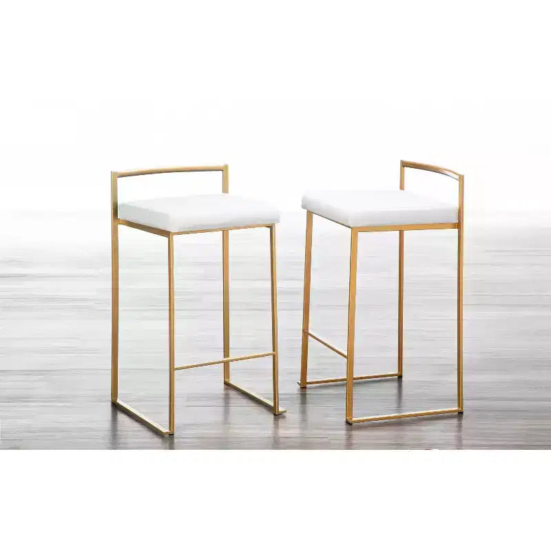 LumiSource Ensemble de 3 tabourets de bar Fuji Stacker Hauteur comptoir Velours doré/blanc