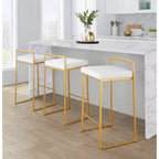 LumiSource Ensemble de 3 tabourets de bar Fuji Stacker Hauteur comptoir Velours doré/blanc