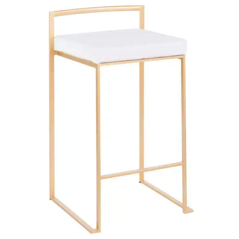 LumiSource Ensemble de 3 tabourets de bar Fuji Stacker Hauteur comptoir Velours doré/blanc