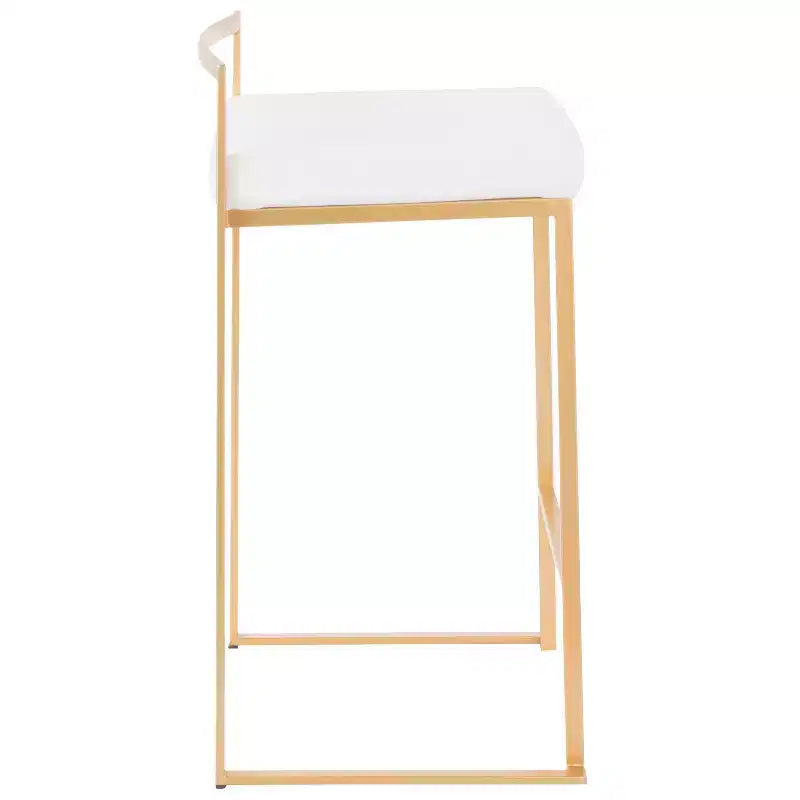 LumiSource Ensemble de 3 tabourets de bar Fuji Stacker Hauteur comptoir Velours doré/blanc