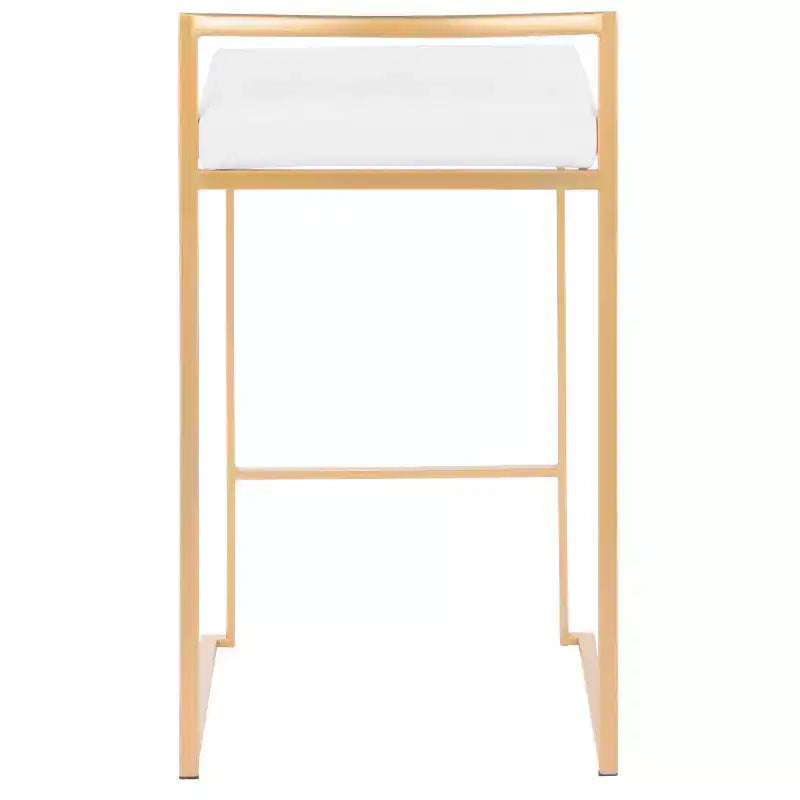 LumiSource Ensemble de 3 tabourets de bar Fuji Stacker Hauteur comptoir Velours doré/blanc