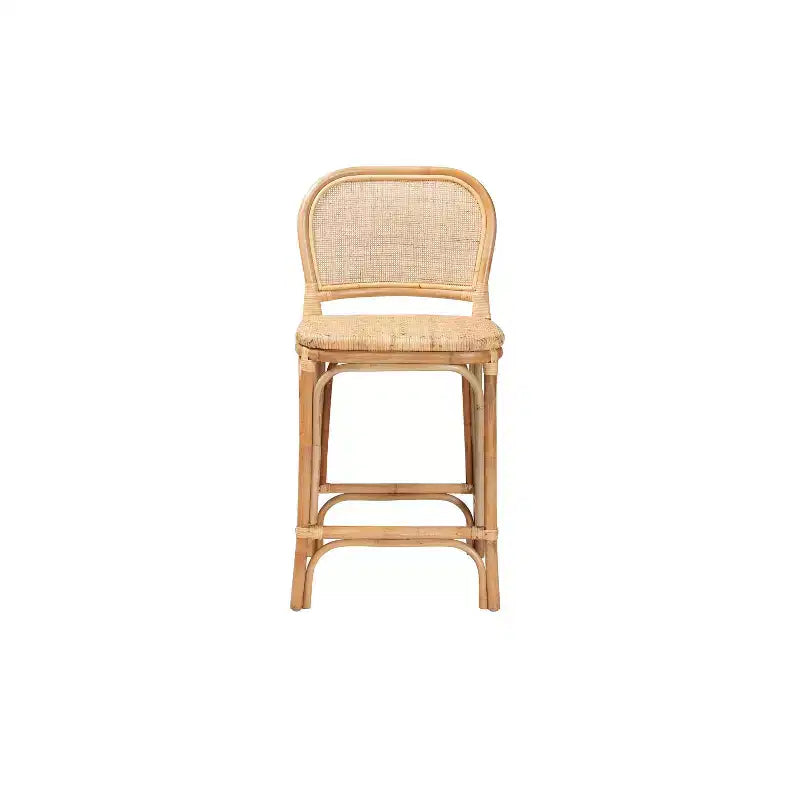 Baxton Studio Adrena Tabouret de bar à hauteur de comptoir en rotin marron naturel : Hauteur fixe, aucun assemblage, nettoyage des taches