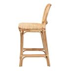 Baxton Studio Adrena Tabouret de bar à hauteur de comptoir en rotin marron naturel : Hauteur fixe, aucun assemblage, nettoyage des taches