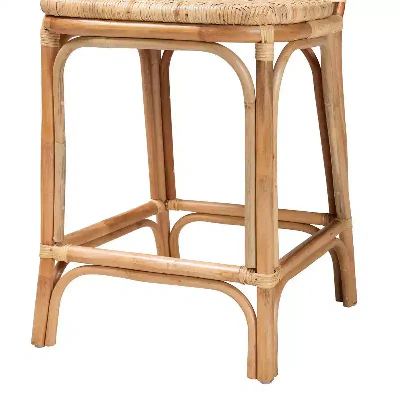 Baxton Studio Adrena Tabouret de bar à hauteur de comptoir en rotin marron naturel : Hauteur fixe, aucun assemblage, nettoyage des taches