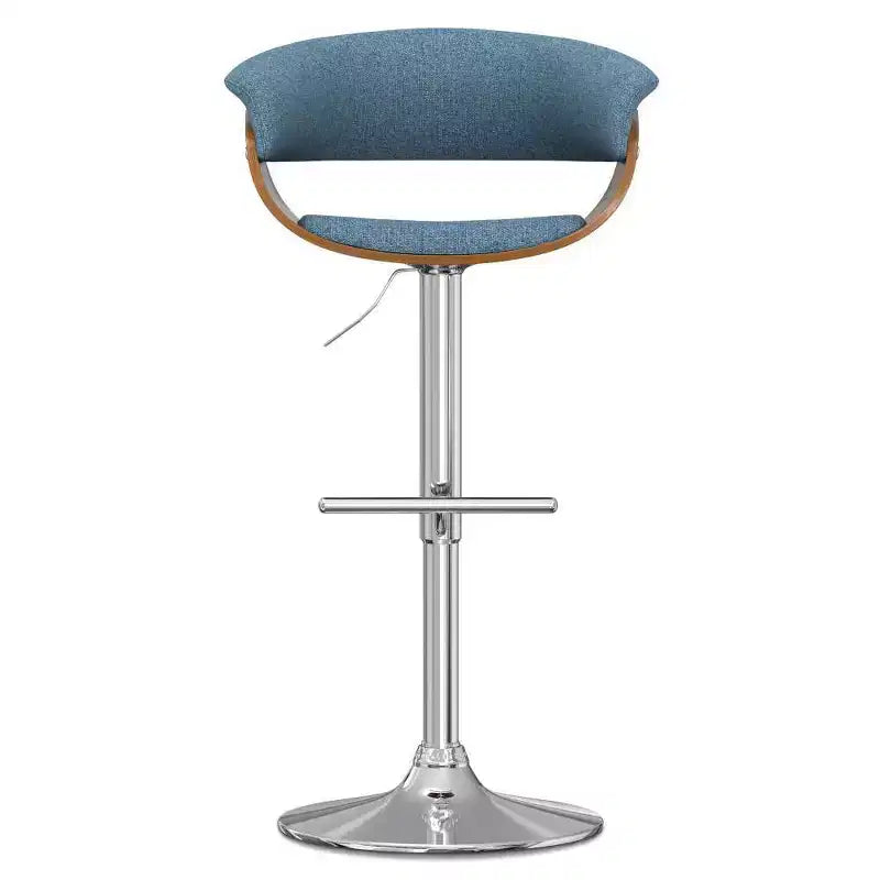 Tabouret de bar pivotant réglable Caylor bleu denim - WyndenHall : Milieu du siècle moderne, dossier rembourré, pieds en acier