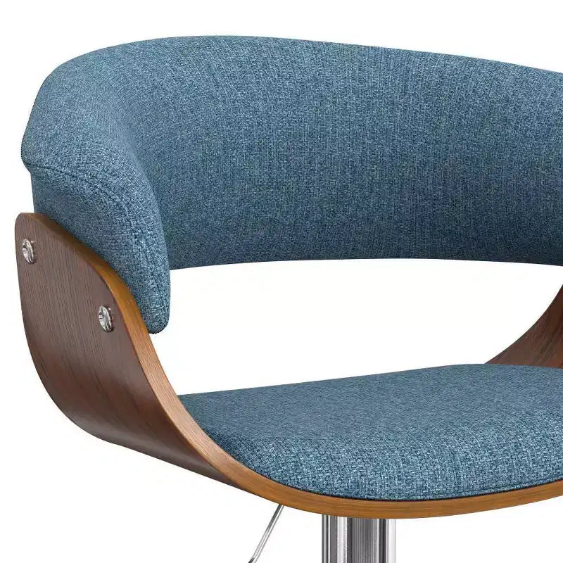 Tabouret de bar pivotant réglable Caylor bleu denim - WyndenHall : Milieu du siècle moderne, dossier rembourré, pieds en acier