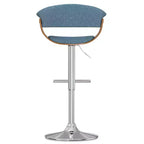 Tabouret de bar pivotant réglable Caylor bleu denim - WyndenHall : Milieu du siècle moderne, dossier rembourré, pieds en acier
