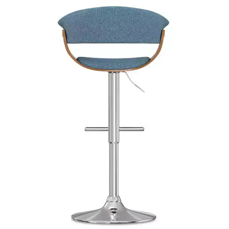 Tabouret de bar pivotant réglable Caylor bleu denim - WyndenHall : Milieu du siècle moderne, dossier rembourré, pieds en acier