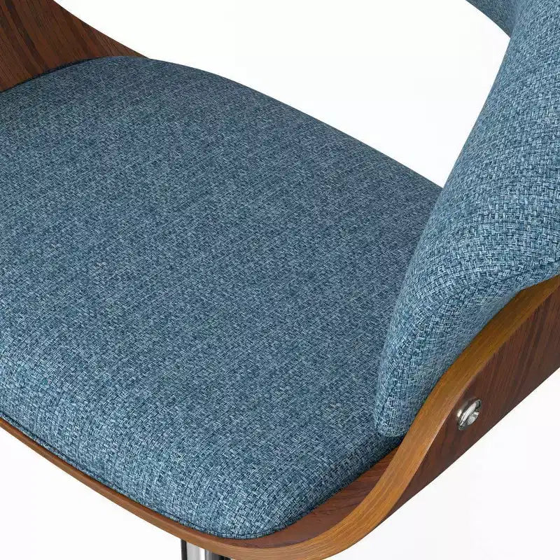 Tabouret de bar pivotant réglable Caylor bleu denim - WyndenHall : Milieu du siècle moderne, dossier rembourré, pieds en acier