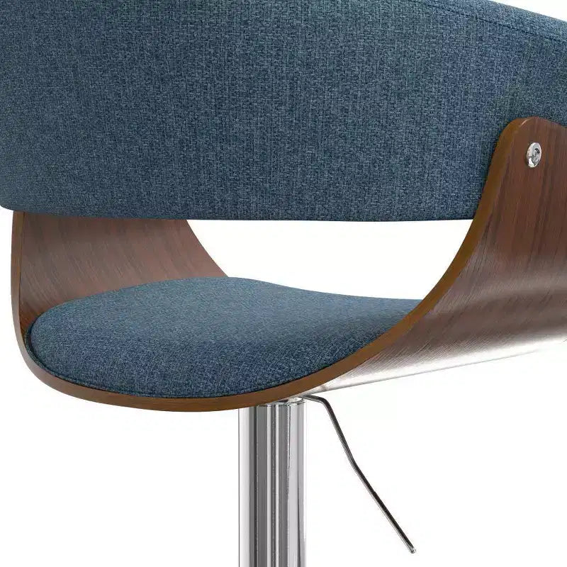 Tabouret de bar pivotant réglable Caylor bleu denim - WyndenHall : Milieu du siècle moderne, dossier rembourré, pieds en acier